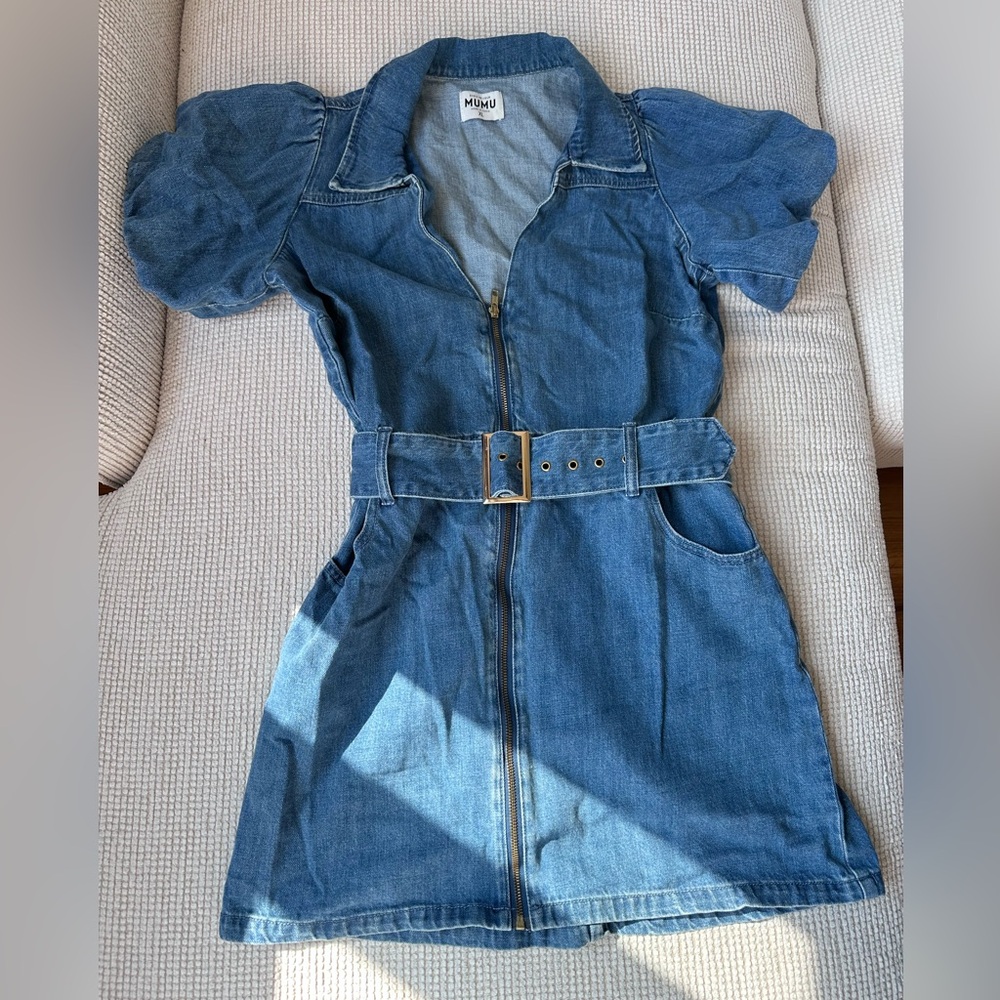 Show me your mumu belted denim mini dress